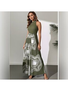Green Boho  Printed Halterneck Jumpsuit